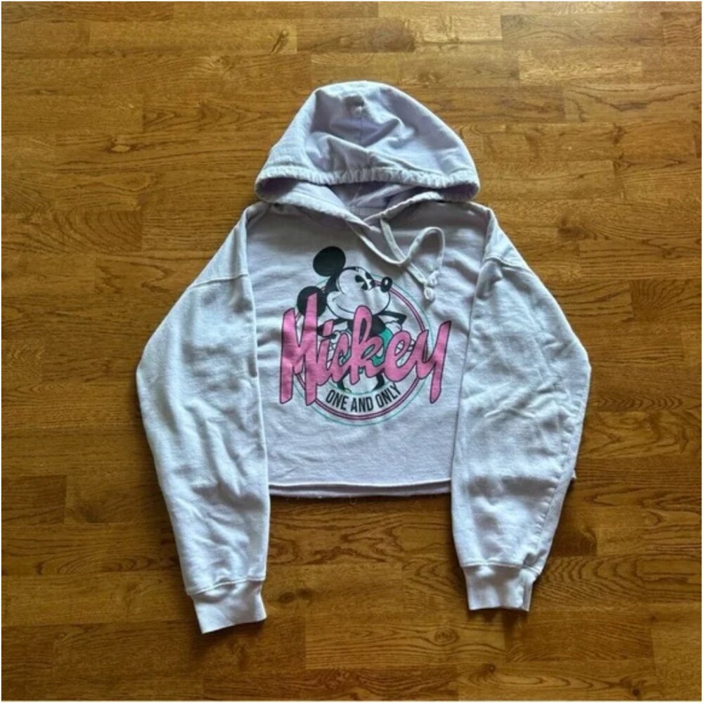 Disney Sweatshirt Soft Cropped Hoodie Light M Lavender Purple Vintage Top Pink